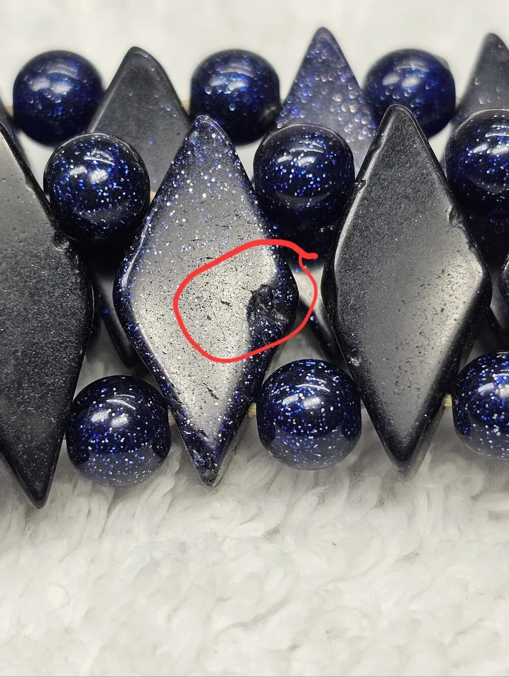 Midnight-Blue Goldstone Sparkling Gemstone Stretch Bracelet Vintage